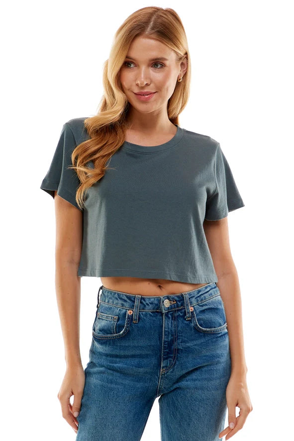 Premium Cotton Boxy Crop Tops- Drak Grey